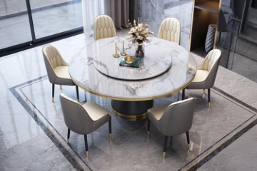 Picture of ORBIT 59" 5PC/7PC Round Rotating Sintered Stone Top Dining Set (White Top)