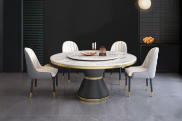 Picture of ORBIT 59" 5PC/7PC Round Rotating Sintered Stone Top Dining Set (White Top)