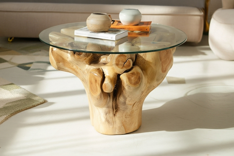 Picture of Takara D27.5" Tempered Glass Top Handcrafted Teak Root Coffee Table