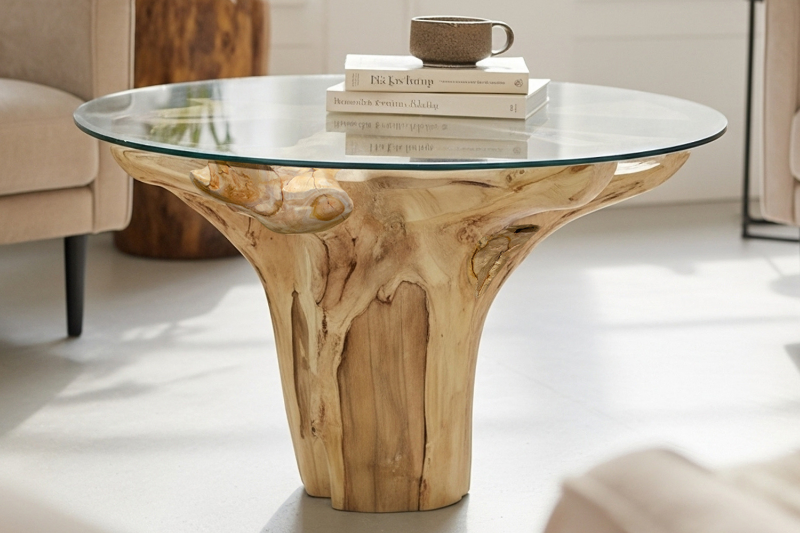Picture of Takara D43.5" Tempered Glass Top Handcrafted Teak Root Dining Table