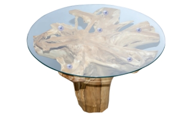 Picture of Takara D43.5" Tempered Glass Top Handcrafted Teak Root Dining Table