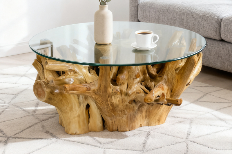 Picture of Takara D35.5" Tempered Glass Top Handcrafted Teak Root Coffee Table