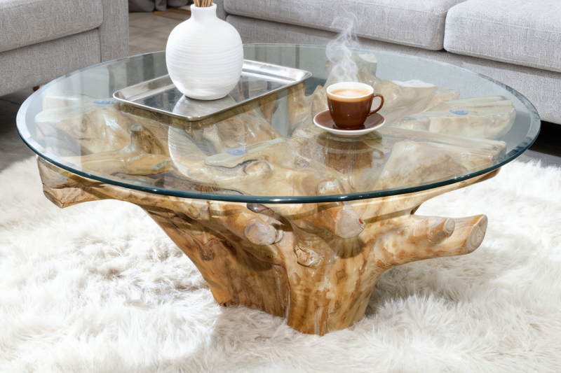 Picture of Takara D43.5" Tempered Glass Top Handcrafted Teak Root Coffee Table