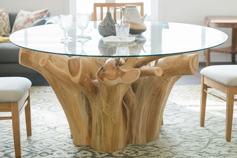Picture of Takara D51" Tempered Glass Top Handcrafted Teak Root Dining Table