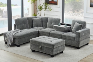 Picture of NEBULA Pro Sectional Sofa with Storage Ottoman (Misty Grey) - Chaise Facing Left