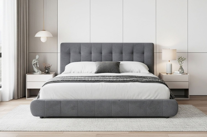 Picture of AMORA Fabric Bed Frame in Queen/Eastern King Sizes(Grey)