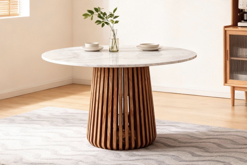 Picture of ALLEY D51" Solid Acacia Wood Round Dining Table with Marble Top
