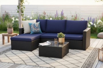 Picture of VAREK 3PC Rattan Outdoor Sectional Sofa Set with Coffee Table