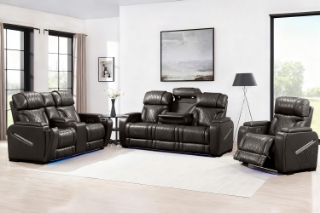 Picture of CALVIA Duo Motor Zero Gravity Adjustable Headrest Reclining Sofa Range (Grey) - Armchair + Loveseat + Sofa Set