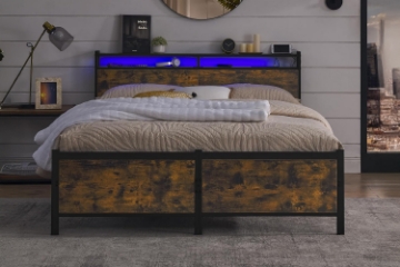 Picture of HOMCOM Platform Bed Frame with Storage Headboard and LED Light - Double