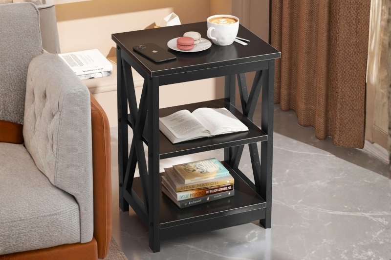 Picture of VECELO 2-Shelf Side Table (Black)
