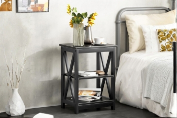 Picture of VECELO 2-Shelf Steel Frame Side Table (Black)