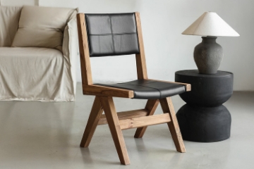 Picture of TIMBERA Solid Reclaimed Pine Wood Frame Dining Chair with Genuine Leather Seat and Backrest