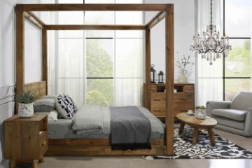Picture of LIORA Reclaimed Pine Wood 4 Poster Canopy Bed Frame in Queen/Eastern King Size