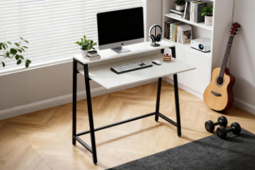 Picture of EMMI 100 Dual-Tier Office Desk with Shelf (White)