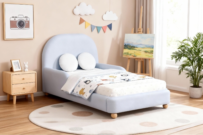 Picture of DOLLY Twin Size Upholstered Platform Bed/Kids Bed (Blue)