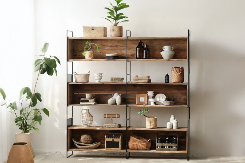 Picture of ELMORE Reclaimed Pine Wood Large Iron Shelf (71" x 75")