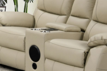 Picture of KEATON Leather Power Reclining Loveseat Sofa with Console & Bluetooth Speaker (Latte)