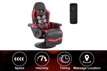 Picture of ZESTIE 360° Swivel Adjustable Height Massage Gaming Recliner Chair with Cupholder and Side Pocket (Red & Black)