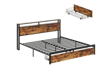 Picture of CASPIAN Platform Bed Frame with Storage Headboard, Drawers and Charging Station in Double/Queen Size 