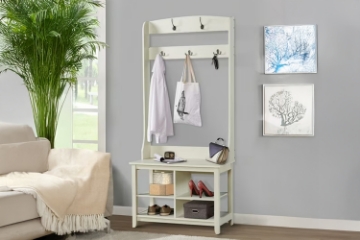 Picture of ELLIS Hall Tree with Shoe Bench, Coat Rack & Shelves (31.5"x15.5"x69")