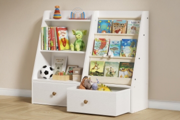 Picture of BLAINE 3-Tier Bookshelf and Toy Storage Cabinet with 2 Drawers