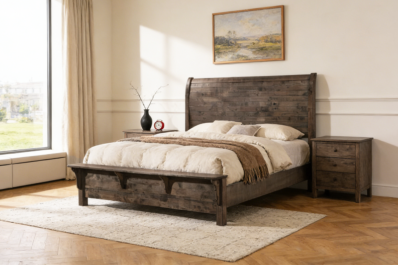 Picture of HEMSWORTH Solid Timber Bed Frame in Queen/Eastern King Size (Dark Grey)