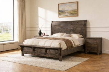 Picture of HEMSWORTH Solid Timber Bed Frame in Queen/King Size (Dark Grey)