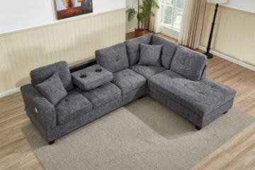 Picture of NEBULA Pro Chenille Fabric Sectional Sofa with Storage Ottoman & Drop-Down Console & USB & Type-C Port (Dark Grey)