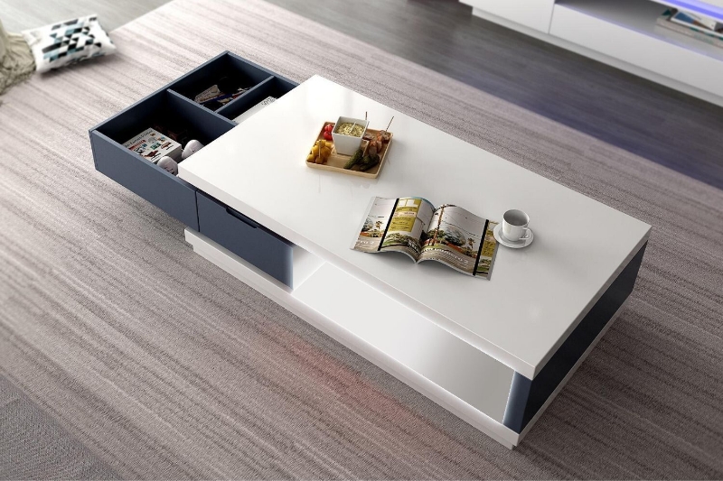 Picture of [FLOOR MODEL CLEARANCE] HANIMONT 47" Coffee Table with LED Lights (Swivel Storage/High Gloss White Top)