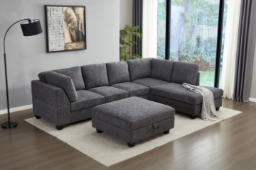 Picture of LIBERTY PREMIUM Chenille Fabric Sectional Sofa with Storage Ottoman (Dark Grey)