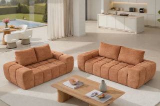 Picture of FABIEN 3/2 Seater Fabric Compressed Sofa Range (Brown)  - Loveseat+Sofa Set