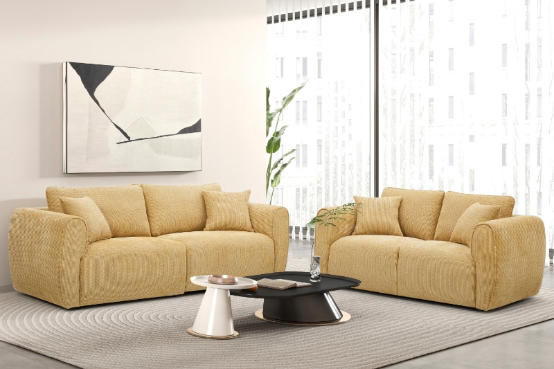 Picture of RIVANO 3/2 Seater Fabric Sofa Range (Yellow) 
