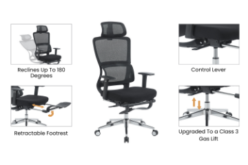 Picture of RIN Height Adjustable Mesh Office Chair with Hard Footrest