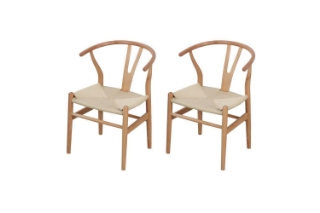 Picture of 21"×19.5"×31" WISHBONE Solid Wood Y Replica Chair (Natural Frame-Beige Seat) - 2 Chairs in 1 Carton