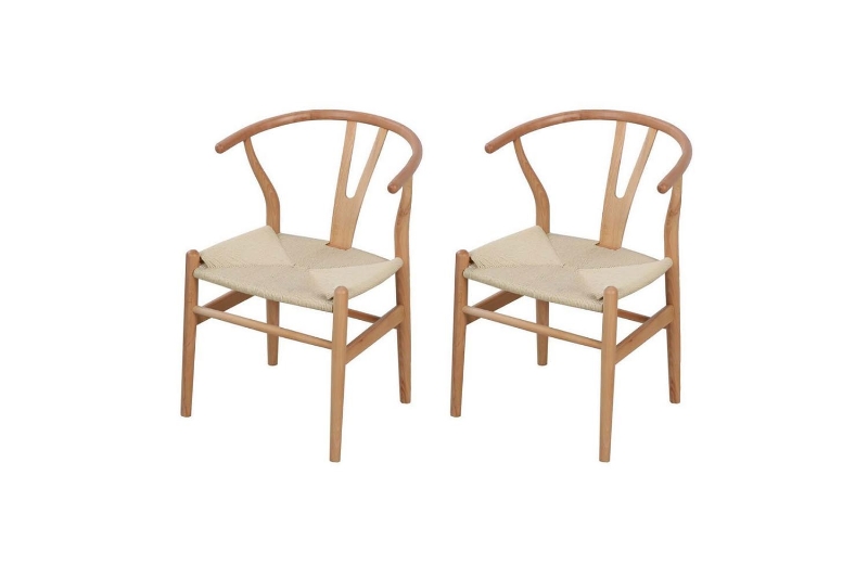 Picture of 21"×19.5"×31" WISHBONE Solid Wood Y Replica Chair (Natural Frame-Beige Seat) - 2 Chairs in 1 Carton