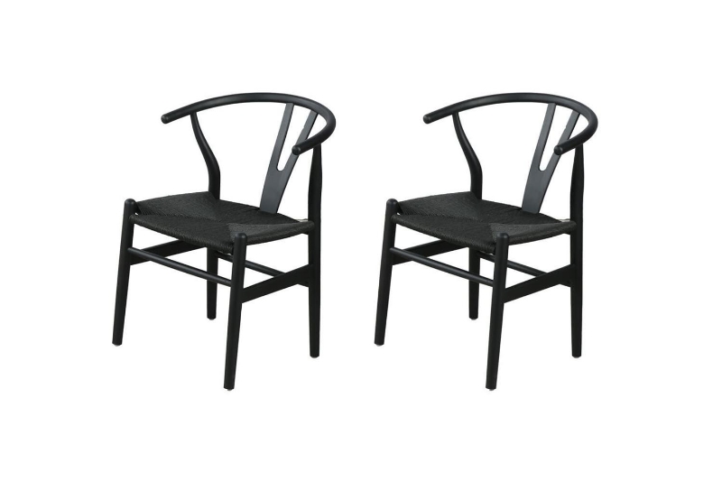 Picture of 21"×19.5"×31"  WISHBONE Solid Wood Y Replica Chair (Black Frame-Black Seat) - 2 Chairs in 1 Carton