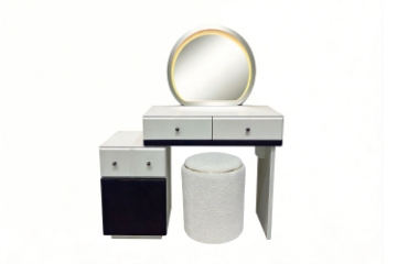 Picture of GLOW 3-Drawer Extension Dressing Table with LED Mirror and NOOK Makeup Stool Set