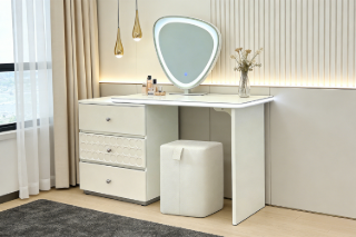 Picture of AURELIA 3-Drawer 39.5"-63" Extension Dressing Table with LED Mirror and Makeup Stool Set
