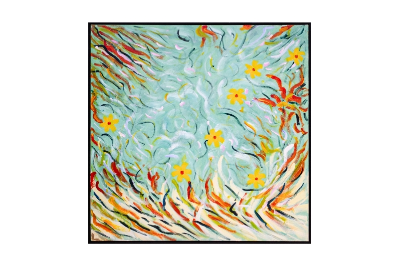 Picture of 389-005 Hand Oil Painting Canvas Wall Art with Black Frame(39.5"x39.5")