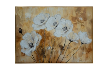 Picture of 357-001 Decorative Wall Art with Golden Frame (31.5"×23.5") - White Flower 