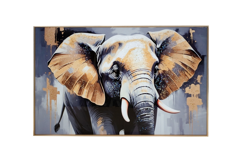 Picture of 357-009 Decorative Wall Art with Golden Frame (35.5"x23.5") - Elephant 