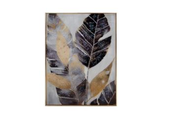 Picture of 357-017 Decorative Wall Art with Golden Frame (19.5"x27.5") - Leaves