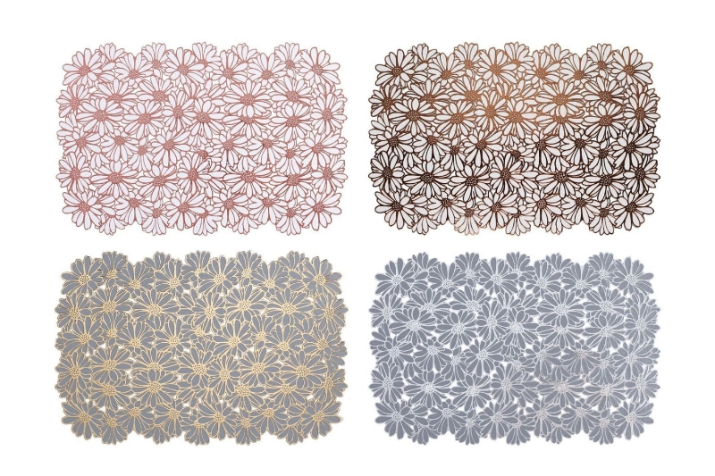 Picture of 371-026/027/028/029 Chrysanthemum Placemat in Pink/Brown/Blue & Gold/Blue & Silver