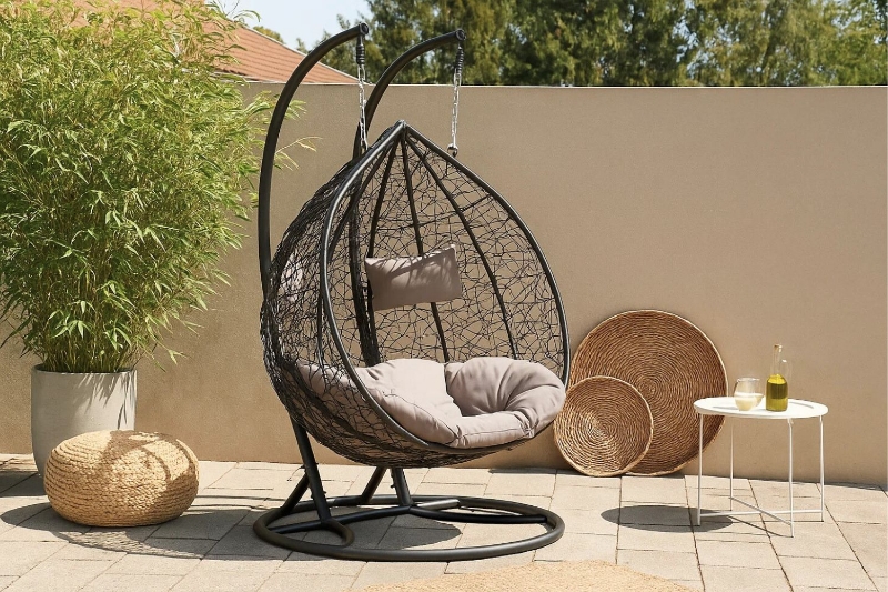 Picture of [FLOOR MODEL CLEARANCE] MALAM Outdoor Double Seat Rattan Hanging Egg Chair (Black) 