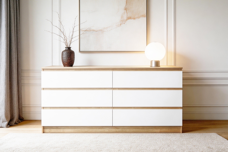 Picture of YORU 63" 6-Drawer Dresser (Oak & White)