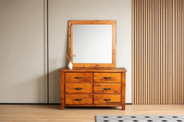 Picture of RIVERWOOD Rustic Pine 6-Drawer Dresser with Mirror