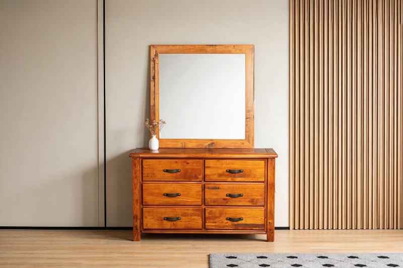 Picture of RIVERWOOD Rustic Pine 6-Drawer Dresser with Mirror