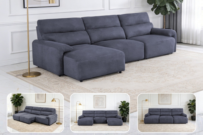 Picture of LUNOX Power Recliner Sectional Sofa/Sofa Bed with USB Type-C Ports (Dark Grey)