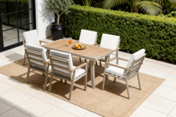 Picture of BONDI 7PC Aluminium Outdoor Lounge Set/Dining Set (Off White)